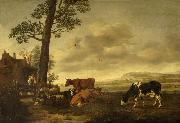 Anthonie van Borssom Landscape with cattle Sweden oil painting artist
